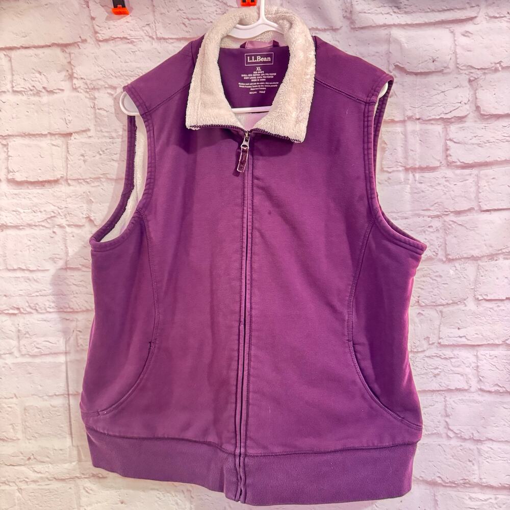 L.L. Bean XL Purple Soft Faux Fur Lined Zippered Vest 25” length